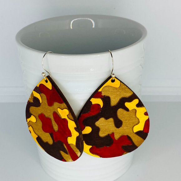 Motley Wood Jewelry - Camo print wood earrings